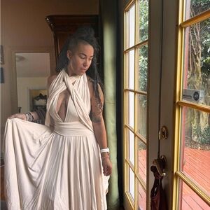 Low back, cream dress